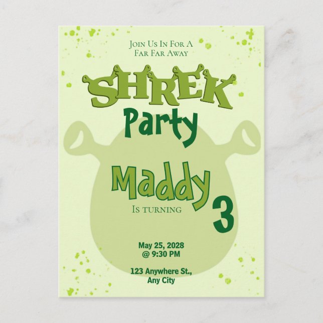 Shrek Inspired Birthday Invitation | Far Far Away  Vykort (Framsida)