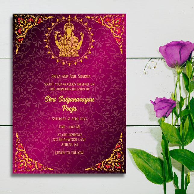 Shri Satyanarayan Pooja Hindu Inbjudningar (Skapare uppladdad)
