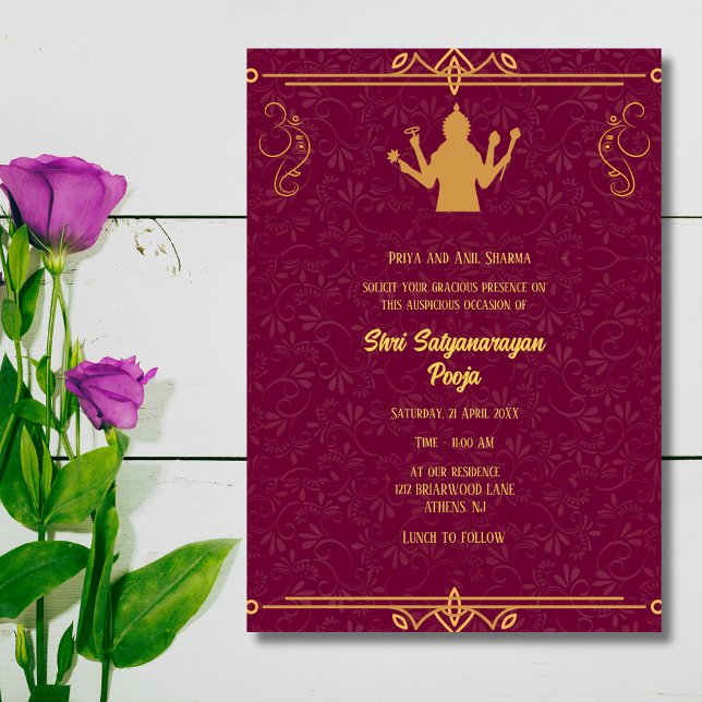 Shri Satyanarayan Pooja Hindu Inbjudningar (Skapare uppladdad)