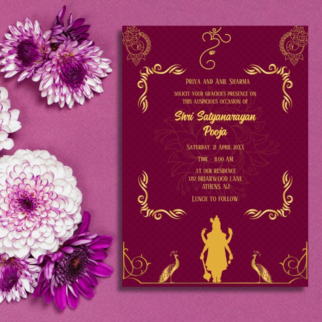 Shri Satyanarayan Pooja Hindu Inbjudningar (Skapare uppladdad)