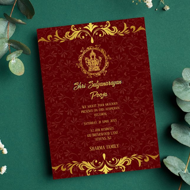 Shri Satyanarayan Pooja Hindu Indian Royal Inbjudningar (Skapare uppladdad)