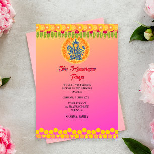 Shri Satyanarayan Pooja Hindu Indian Stil Flower Inbjudningar