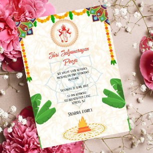 Shri Satyanarayan Pooja Hindu Indian Stil Flower Inbjudningar