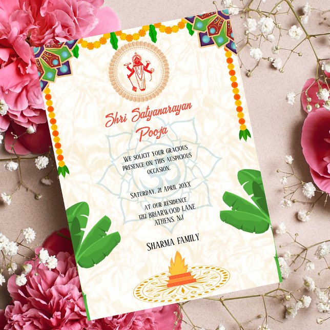Shri Satyanarayan Pooja Hindu Indian Stil Flower Inbjudningar (Skapare uppladdad)