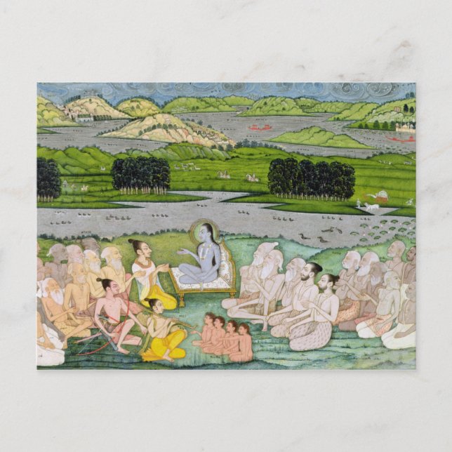 Shri Sukdevji predikar om en konkurs för Sadhus. Vykort (Framsida)