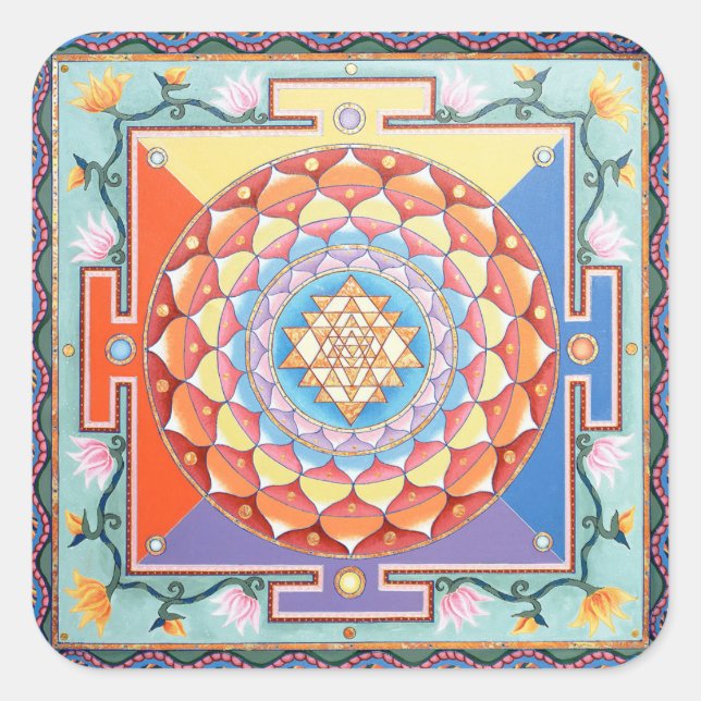 Shri Yantra-dekal Fyrkantigt Klistermärke (Framsida)
