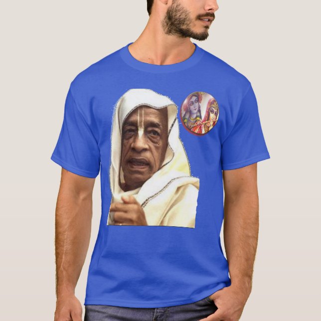 Shrila Prabhupada medlar på Radha-Krsna ॐ T Shirt (Framsida)