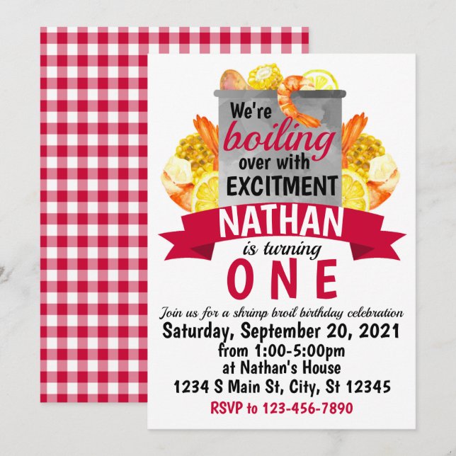 Shrimp Broil Birthday Inbjudningar (Fram/baksida)