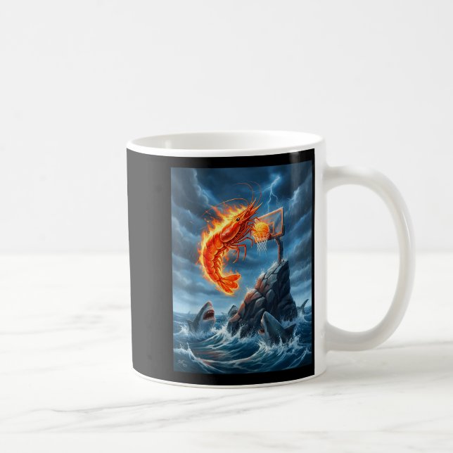 Shrimp Dunking On Shark Funny Fishing Meme Basketb Kaffemugg (Höger)