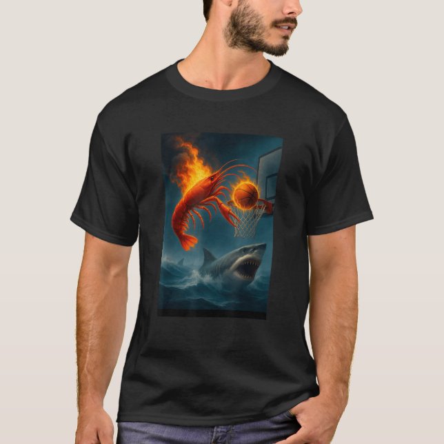 Shrimp Dunking på Shark Funny Fishing Meme T Shirt (Framsida)