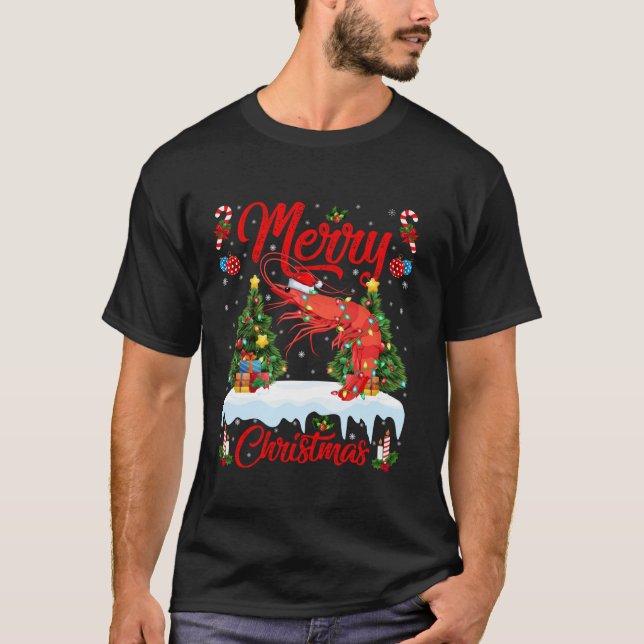 Shrimp God jul Träd Lighting Santa Shrimp T Shirt (Framsida)