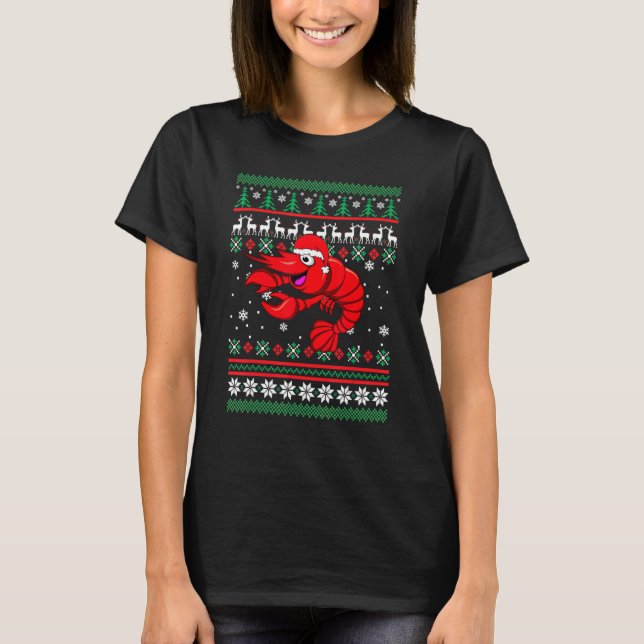 Shrimp Santa Hat UGLY jul Pajama Helgdag Xm T Shirt (Framsida)