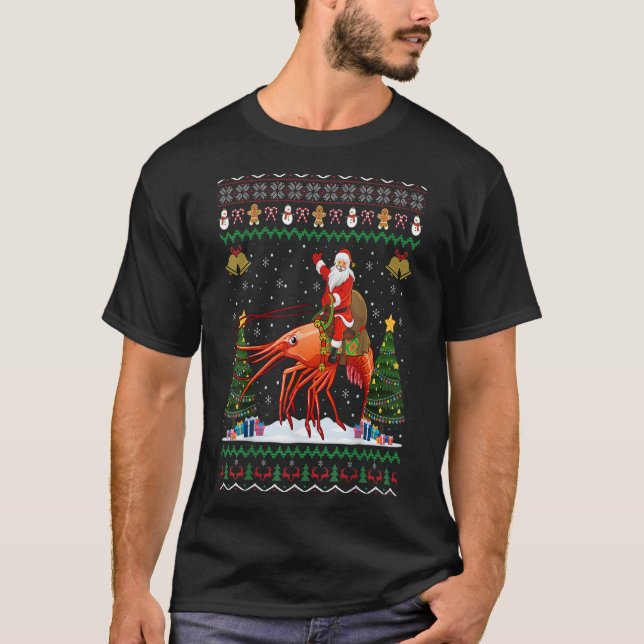 Shrimp Ugly Julafton Gift Santa Riding Shrimp Chri T Shirt (Framsida)