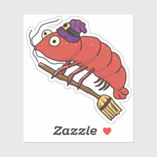 Shrimp Witch Riding a Broomstick för Halloween Klistermärken