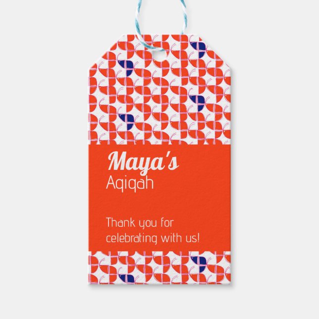 SHRIMPLY Orange White Mönster, Aqiqah Baby Shower Presentetikett (Framsidan)