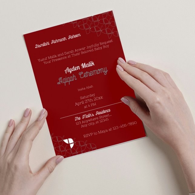SHRIMPLY Retro Red White, Aqiqah Baby Shower Inbjudningar (Skapare uppladdad)