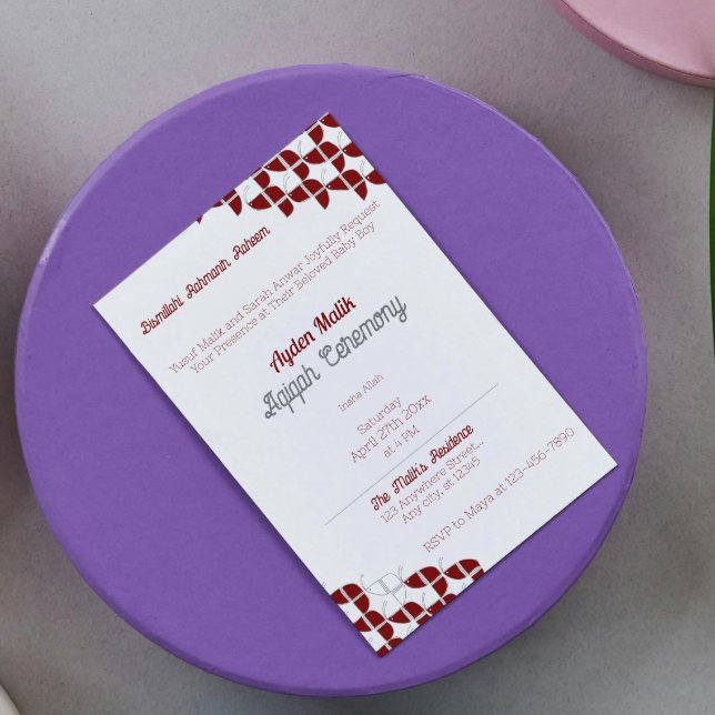 SHRIMPLY Retro White Red, Aqiqah Baby Shower Inbjudningar (Skapare uppladdad)