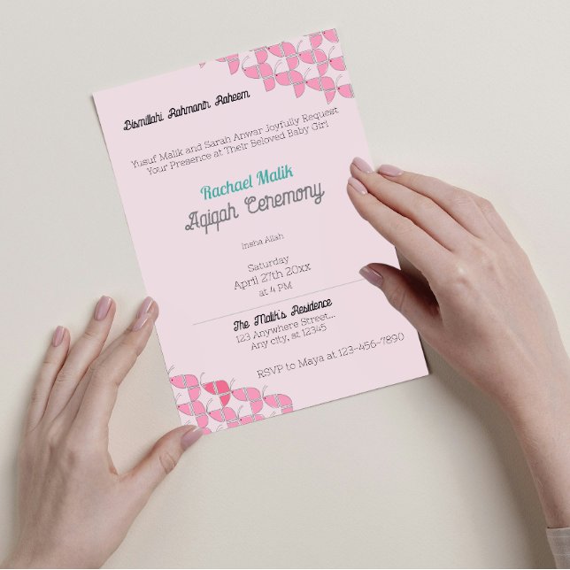 SHRIMPLY Rosa Teal, Flicka Aqiqah Baby Shower Inbjudningar (Skapare uppladdad)