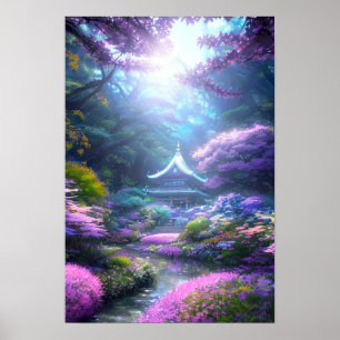 Shrine i Vibrant Garden Poster