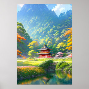 Shrine in Blossoming Nature Poster