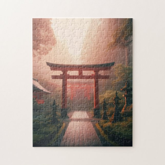 Shrine Path at Dawn – Tranquil Japan Puzzle Pussel (Vertikal)