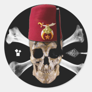 Shriner Masonic Skull och Bones with Fez Runt Klistermärke