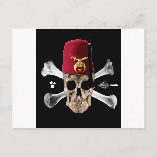 Shriner Masonic Skull och Bones with Fez Vykort (Framsida)