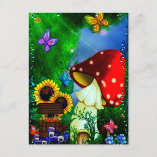 Shroom Gully Whimsical Fantasy Art Vykort