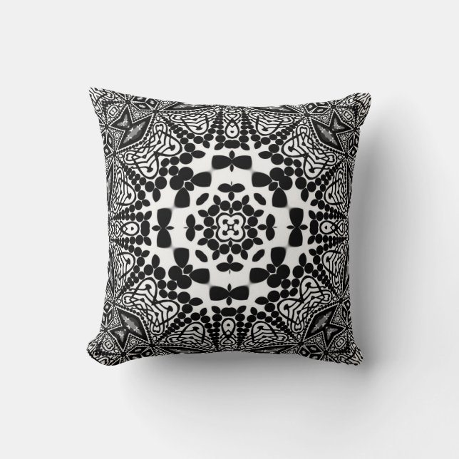 Shroomi: Black & White Geometric Tribal Cushion Kudde (Framsida)