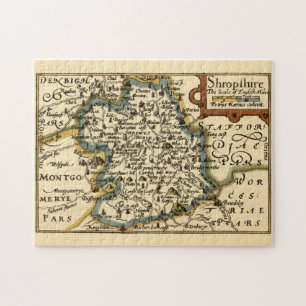 Shropshire County England Old Antiquarian Karta Pussel