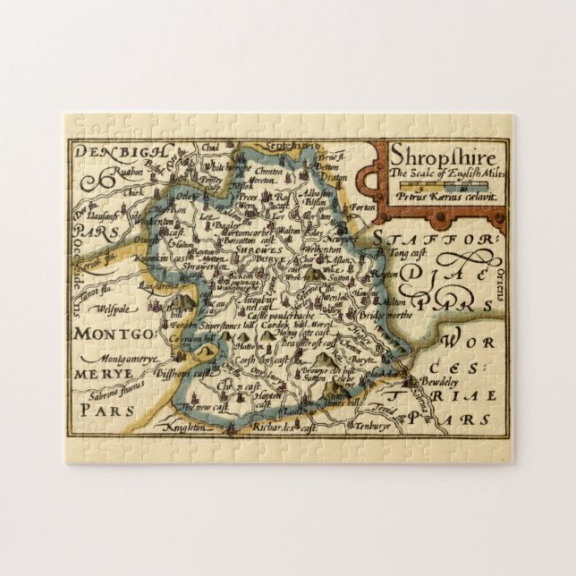 Shropshire County England Old Antiquarian Karta Pussel (Horisontell)