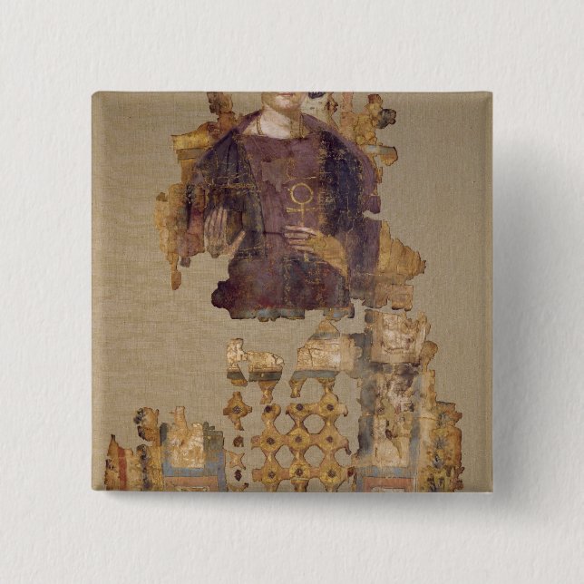 Shroud som visar ett kvinnainnehav en ankh knapp (Framsida)