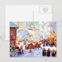 "Shrovetide" av Boris Kustodiev, vykort för Helgda