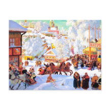 "Shrovetide" av Boris Kustodiev, vykort för Helgda