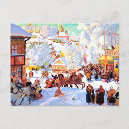 "Shrovetide" av Boris Kustodiev, vykort för Helgda