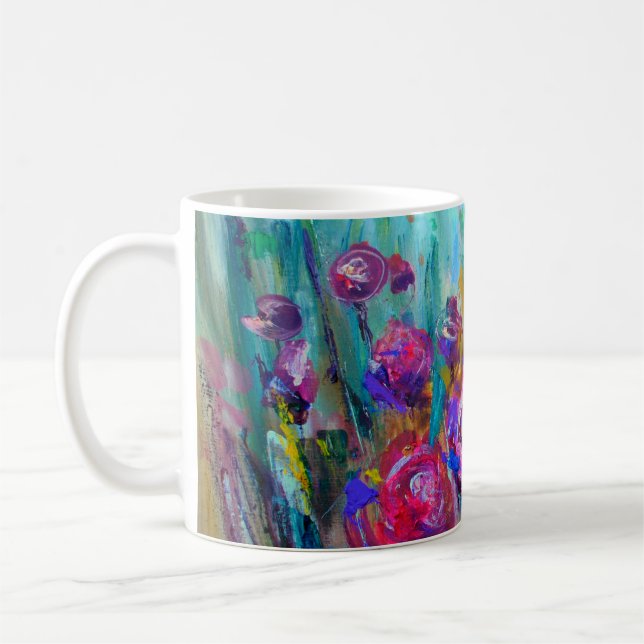 Shrub för blommar, moderna målningar, olja på ca kaffemugg (Vänster)