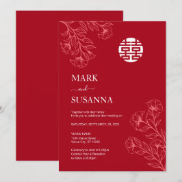 Shuang Xi Blommigt Traditional Chinese Bröllop Inbjudningar