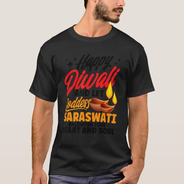 Shubh Deepalawi Lycklig Diwali Goddess Saraswati D T Shirt (Framsida)