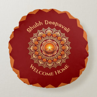 Shubh Deepavali Ljusfestival Välkommen Hem Röd Rund Kudde
