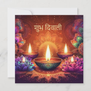 Shubh Diwali Lotus Diya Festival of Light Blommigt Julkort