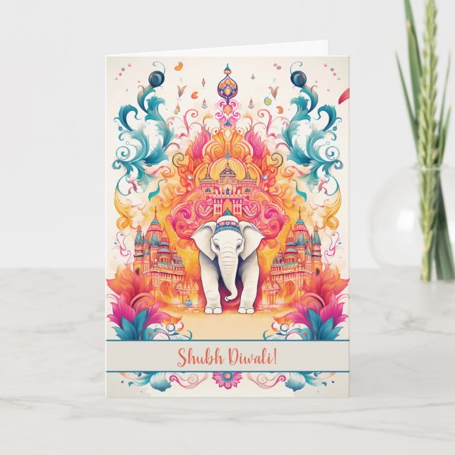 🐘 Shubh Diwali med Watercolor Elegance Helgkort (Framsida)