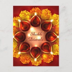 Shubh Diwali Merigold Guld Diya Festival of Light Helg Vykort