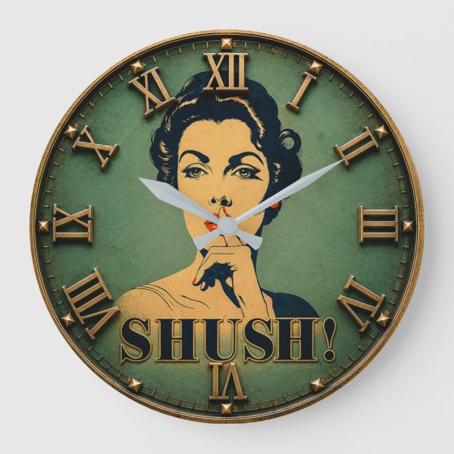 Shush Funny Retro Lady Quiet Please Humor Gift Stor Klocka (Framsida)