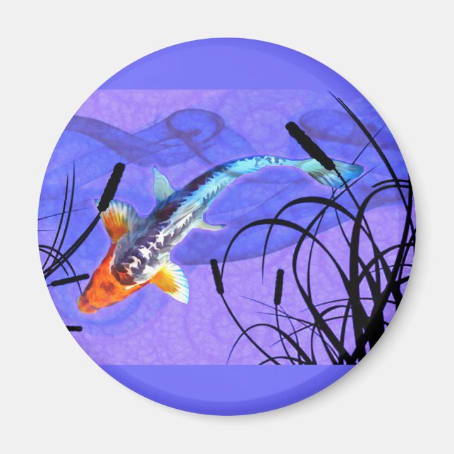 Shusui Koi i Lila Pond med Cattails Magnet (Framsidan)