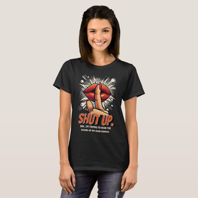 Shut up funny comic woman lips  t shirt (Hel framsida)