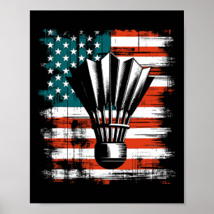 Shuttle American Flagga - Patriotic Usa Badminton  Poster