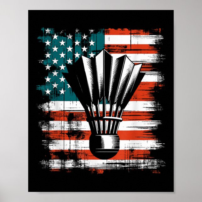 Shuttle American Flagga - Patriotic Usa Badminton  Poster (Framsidan)