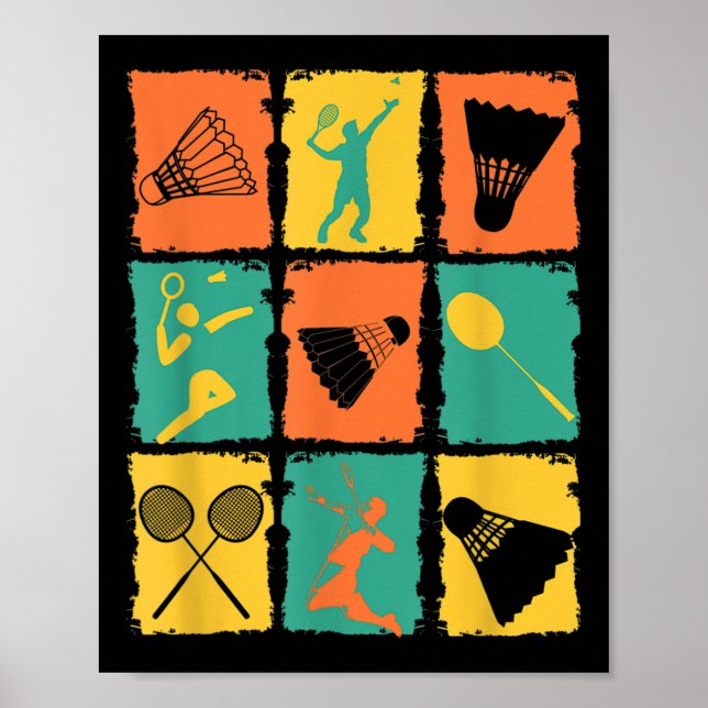 Shuttle Retro Vintage Badminton Player Badminton Poster (Framsidan)