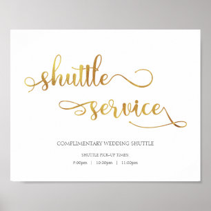 Shuttle Service guld White Bröllop Sign Poster