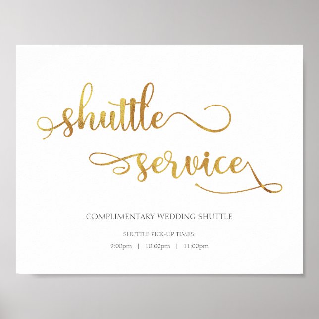 Shuttle Service guld White Bröllop Sign Poster (Framsidan)